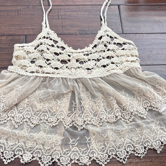 May & July Tops - Delicate Crochet & Lace Cream Camisole